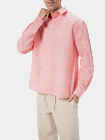 Linen Shirt Men Coral Pink