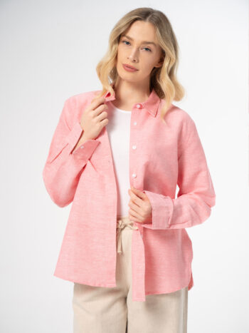 Linen Shirt Women Coral Pink